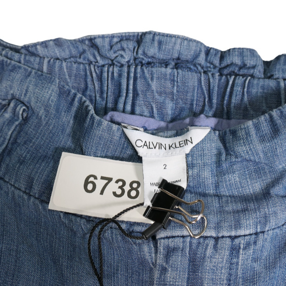 Calvin Klein Chambray Jogger Pants Womens Size 2 Blue High Rise Distressed - Picture 4 of 13